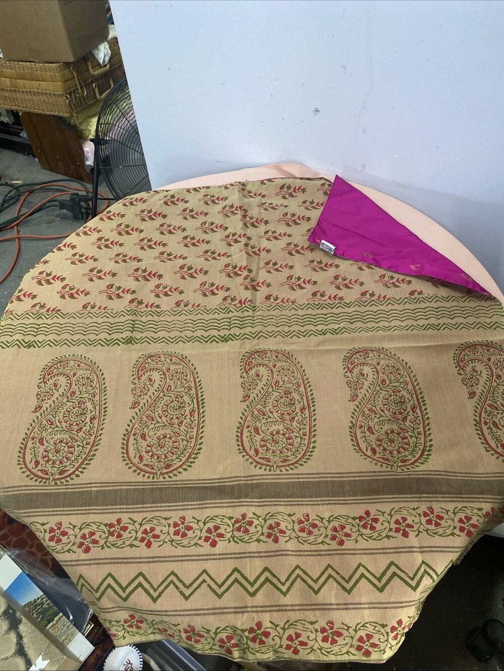 Original Shakti.ism Scarf Beige With Green/Red Designs Made In India 29” Square